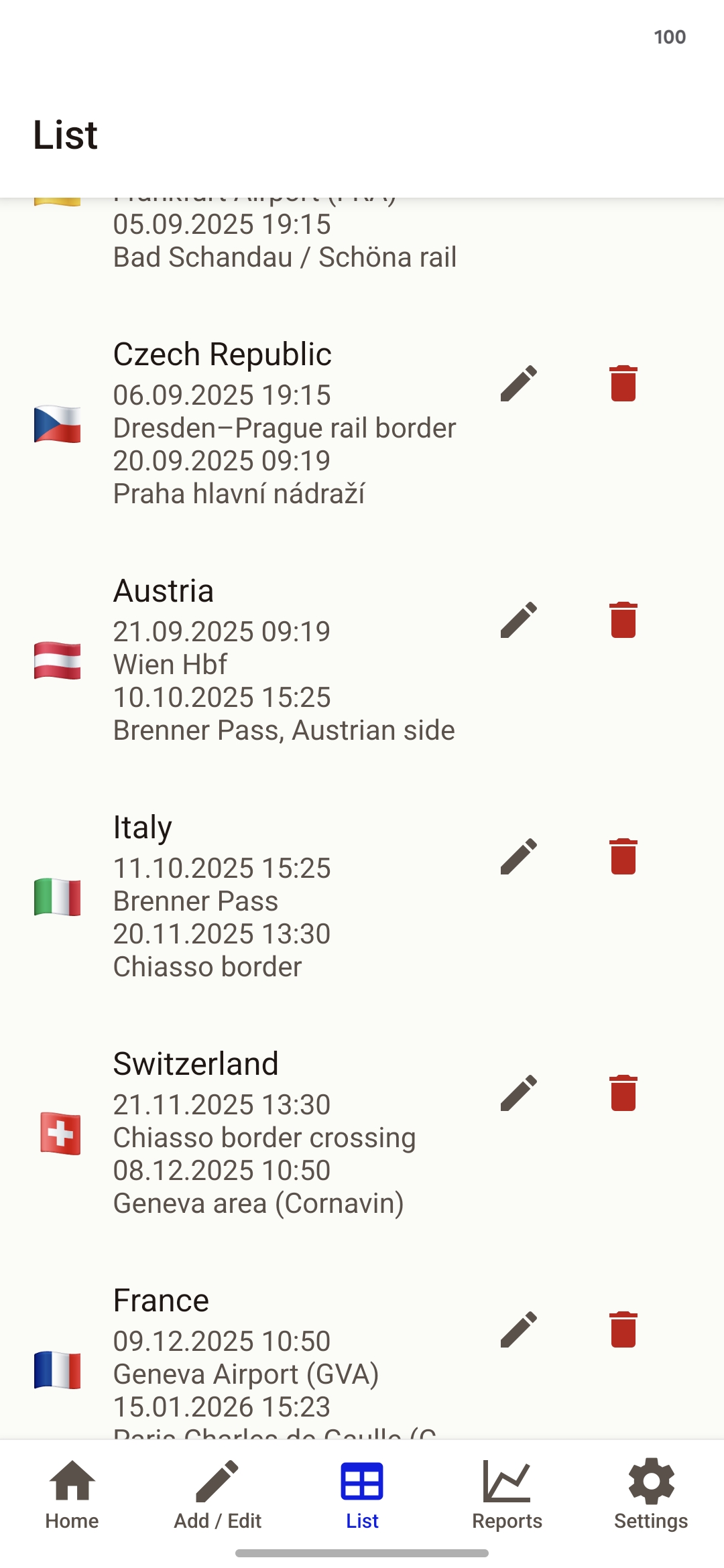 Travel list (light)