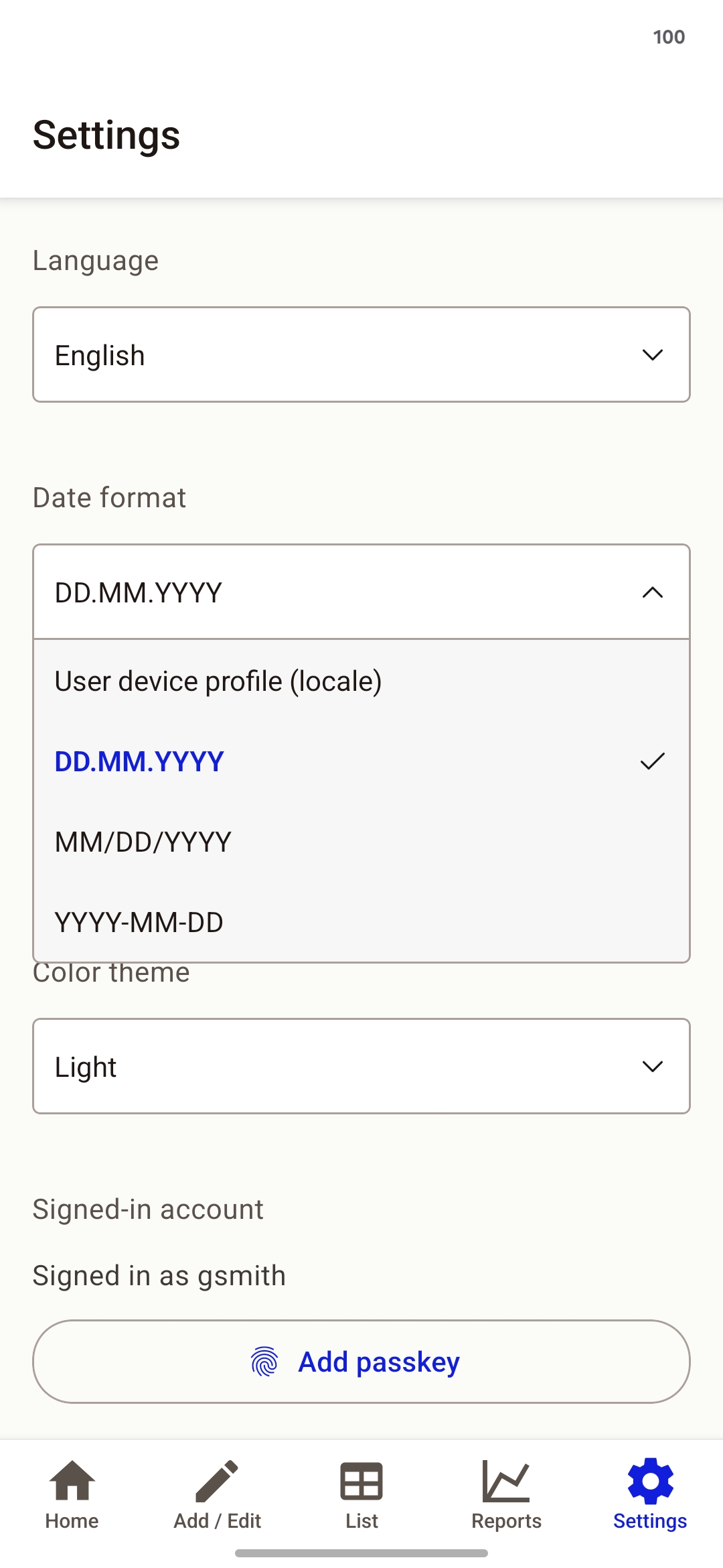 Settings date format (light)